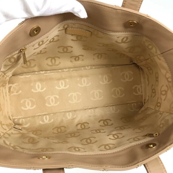 CHANEL CC Wild Stitch Vintage Quilted Shoulder Bag Tote Lambskin Light Beige - Picture 13 of 16